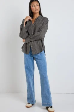 RE:UNION Label Optimum Khaki Stripe Linen Classic Shirt