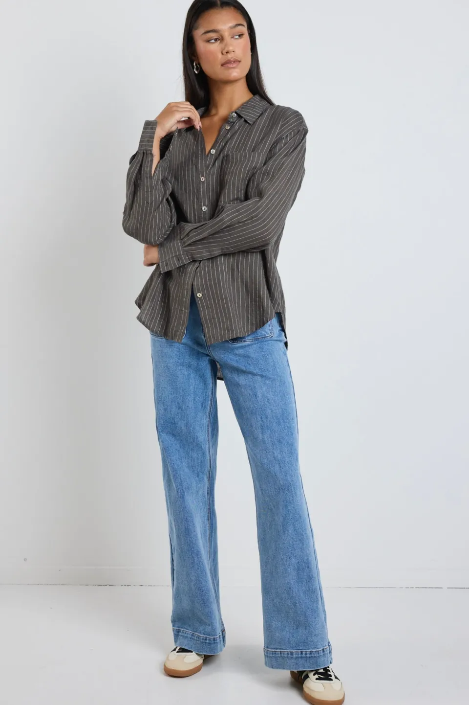 RE:UNION Label Optimum Khaki Stripe Linen Classic Shirt