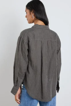 RE:UNION Label Optimum Khaki Stripe Linen Classic Shirt