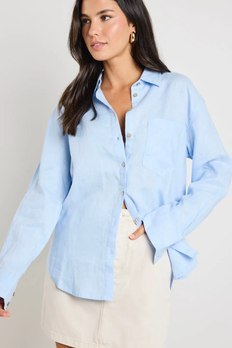 RE:UNION Label Optimum Light Blue Linen Oversized Shirt