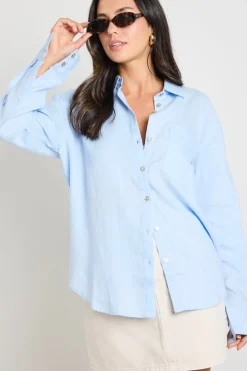 RE:UNION Label Optimum Light Blue Linen Oversized Shirt