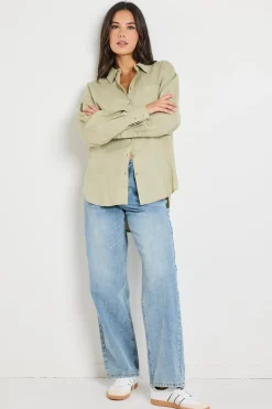 RE:UNION Label Optimum Pale Moss Linen Classic Shirt