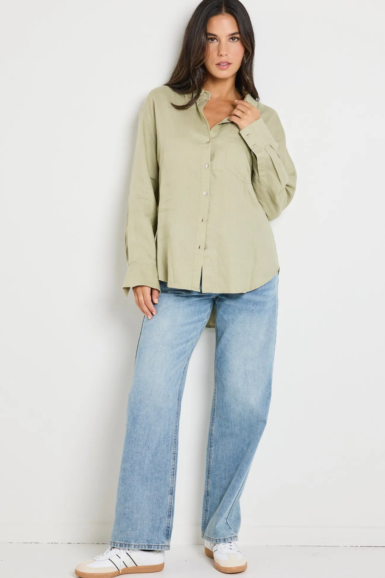 RE:UNION Label Optimum Pale Moss Linen Classic Shirt