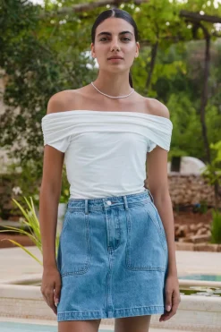 Ivy + Jack Orchard Mid Blue Pocket Front Denim Mini Skirt