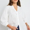 Ivy + Jack Ornamental White Lace Insert Pintuck SS Shirt