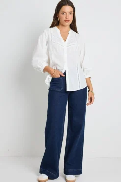 Ivy + Jack Ornamental White Lace Insert Pintuck SS Shirt