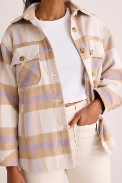 Among the Brave Oslo Tan Purple Check Shacket