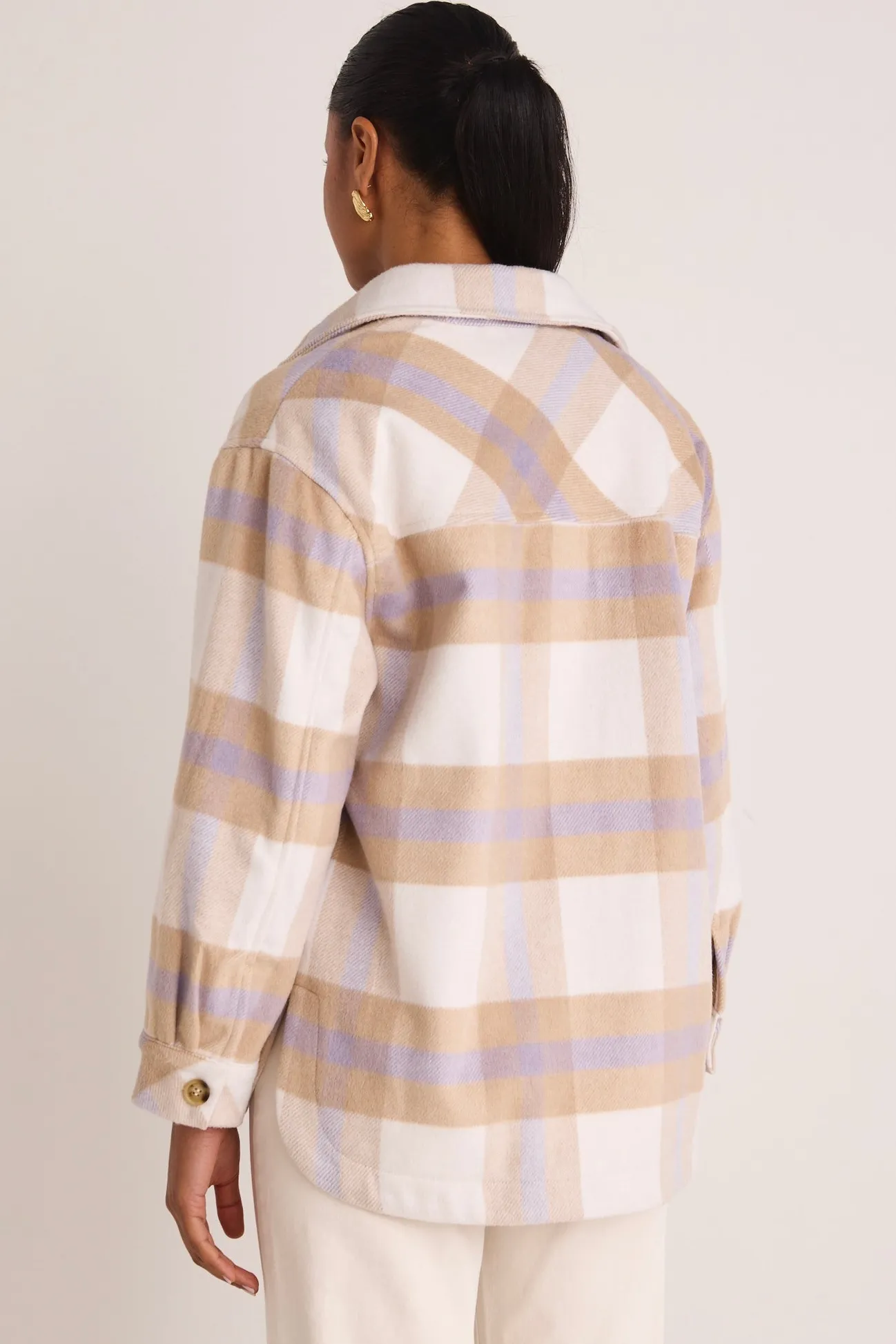 Among the Brave Oslo Tan Purple Check Shacket