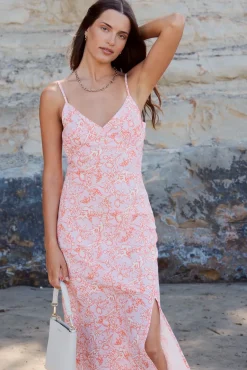 Among the Brave Otherworldly Pink Silhouette Bias Slip Midi Dress