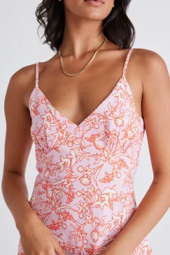 Among the Brave Otherworldly Pink Silhouette Bias Slip Midi Dress