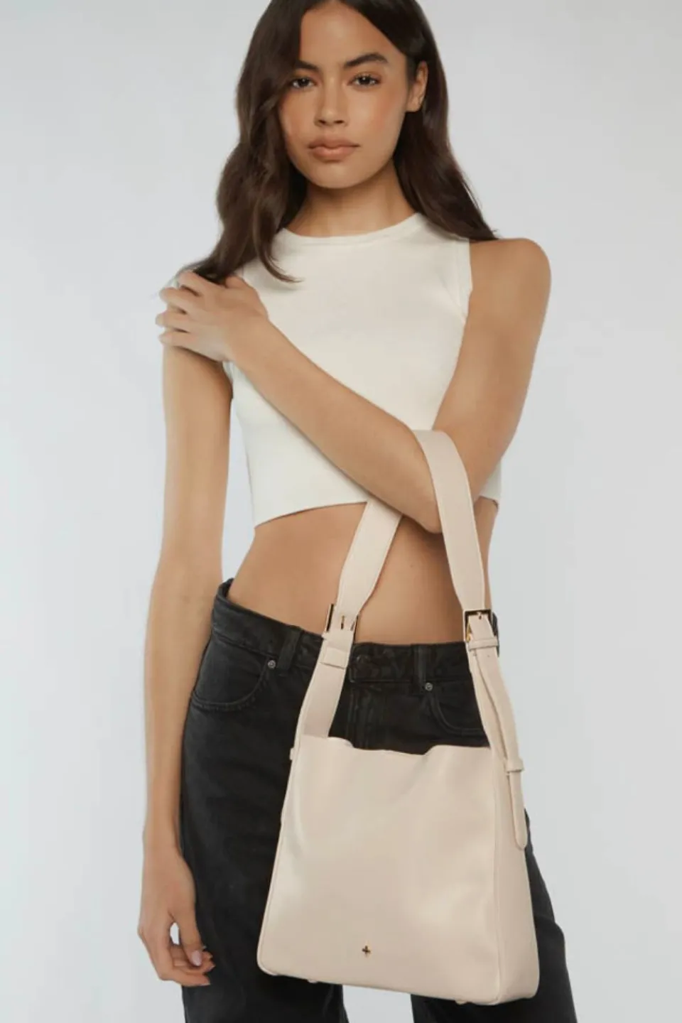 Peta + Jain Otto Beige Grain Hobo Bucket Bag