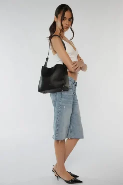 Peta + Jain Otto Black Grain Vegan Leather Slouch Bucket Bag