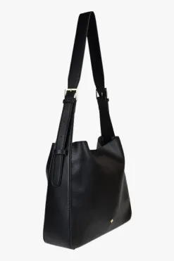 Peta + Jain Otto Black Grain Vegan Leather Slouch Bucket Bag