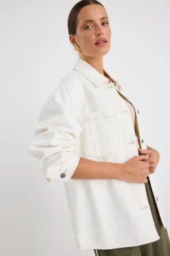 Among the Brave Outback Soft Ivory Relaxed Patch Pocket Denim Shacket
