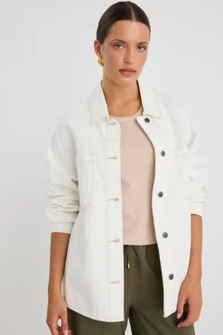 Among the Brave Outback Soft Ivory Relaxed Patch Pocket Denim Shacket