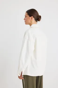Among the Brave Outback Soft Ivory Relaxed Patch Pocket Denim Shacket