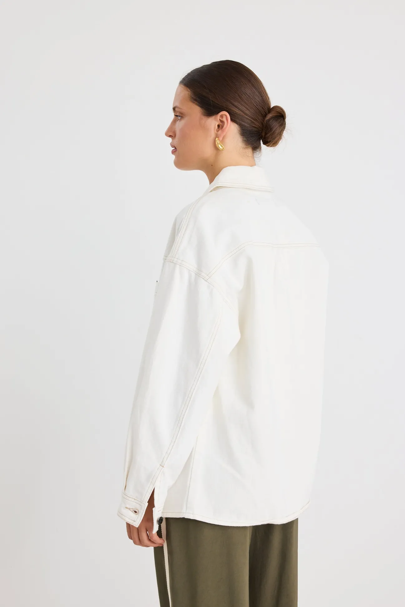 Among the Brave Outback Soft Ivory Relaxed Patch Pocket Denim Shacket