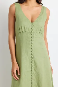 Among the Brave Panama Moss Sleeveless Button Front Midi Dress