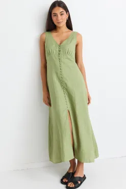 Among the Brave Panama Moss Sleeveless Button Front Midi Dress