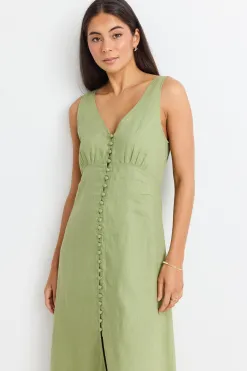 Among the Brave Panama Moss Sleeveless Button Front Midi Dress