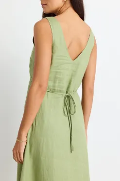 Among the Brave Panama Moss Sleeveless Button Front Midi Dress