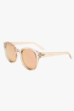 Le Specs Paramount Round Clear Tan Brass Mirror Lens Sunglasses