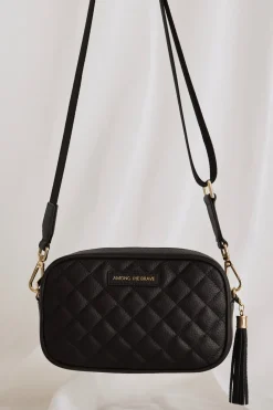 Among the Brave Paris Black Leather Diamond Quilted Bag