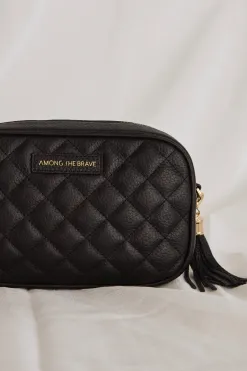 Among the Brave Paris Black Leather Diamond Quilted Bag
