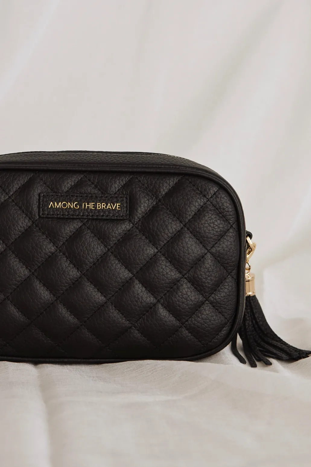 Among the Brave Paris Black Leather Diamond Quilted Bag