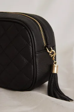 Among the Brave Paris Black Leather Diamond Quilted Bag