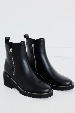 EOS Parson Black Chunky Zip Leather Ankle Boot