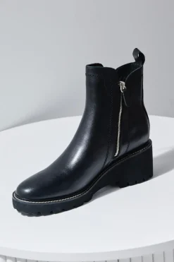 EOS Parson Black Chunky Zip Leather Ankle Boot