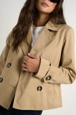 Stories be Told Pathway Camel Cropped Trench Jacket