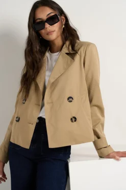 Stories be Told Pathway Camel Cropped Trench Jacket