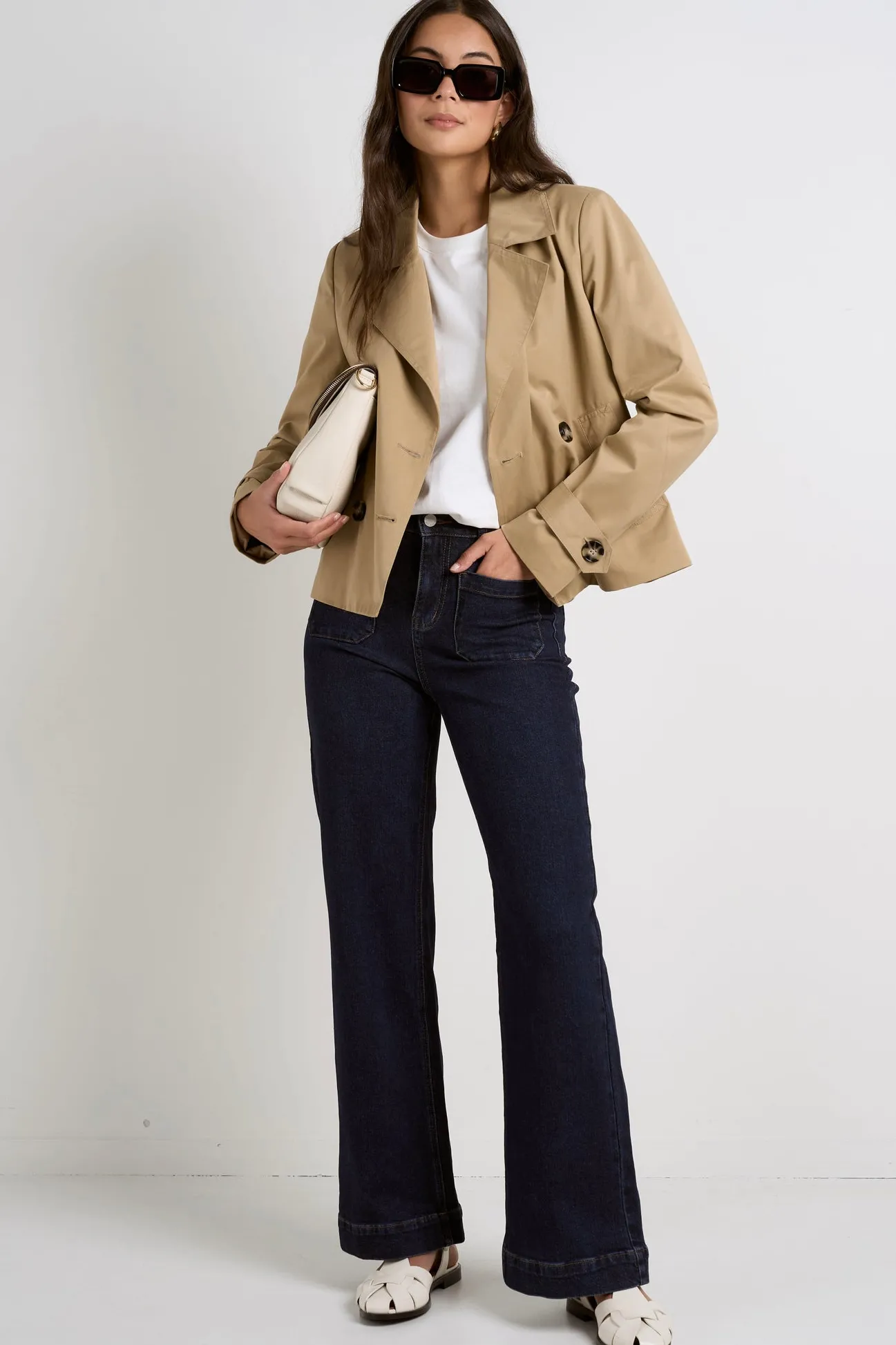 Stories be Told Pathway Camel Cropped Trench Jacket