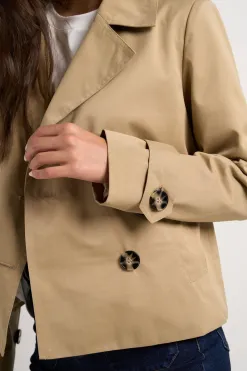 Stories be Told Pathway Camel Cropped Trench Jacket