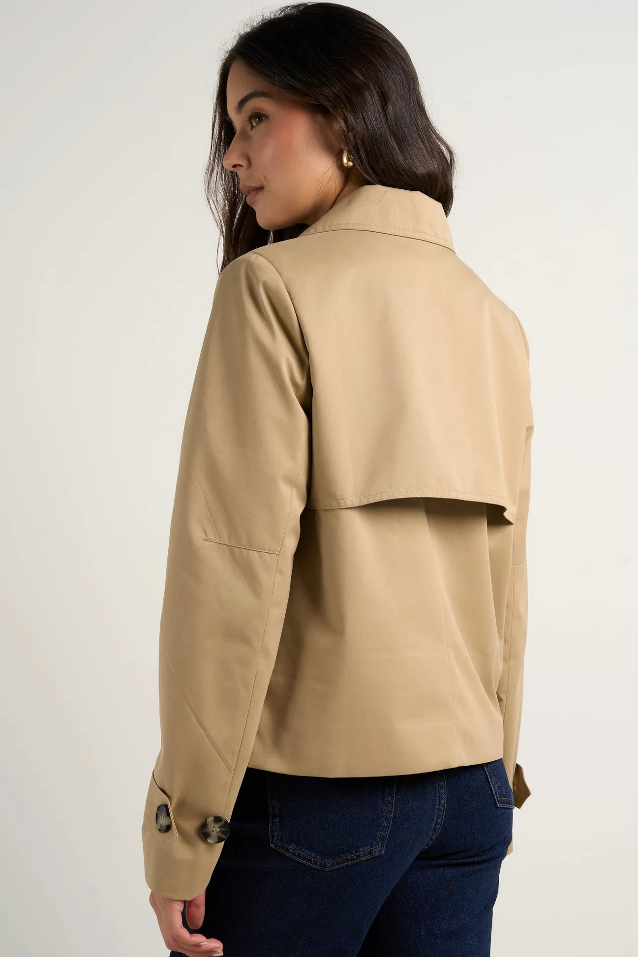 Stories be Told Pathway Camel Cropped Trench Jacket