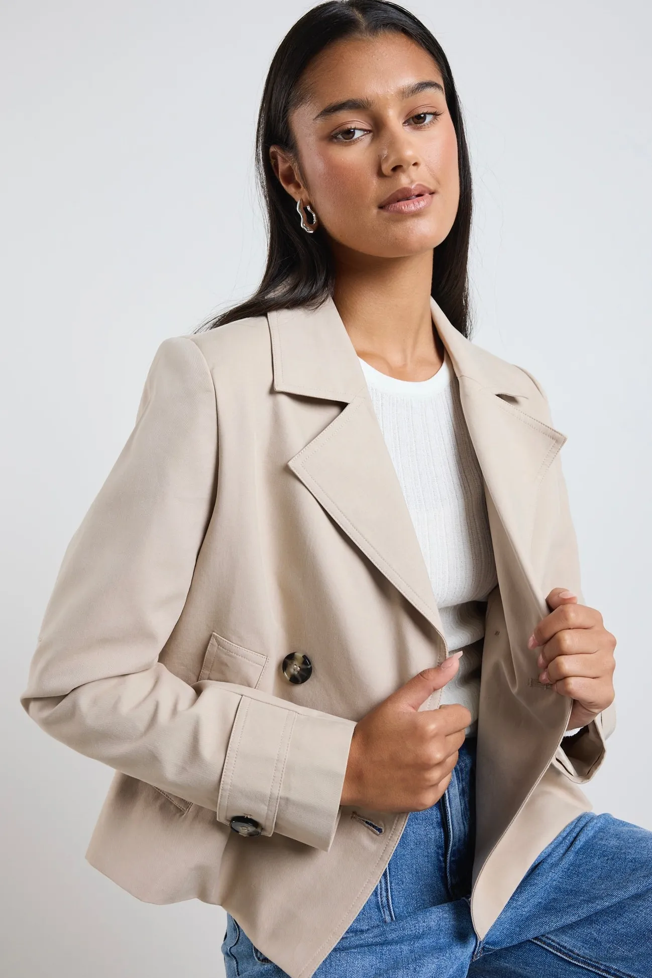 Stories be Told Pathway Taupe Cropped Trench Jacket