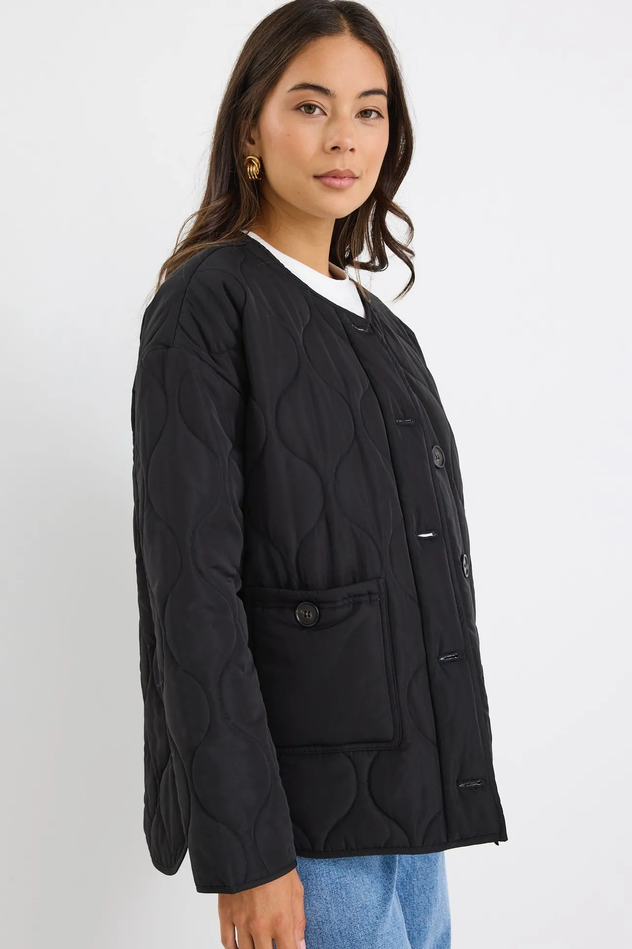 Stories be Told Peak Black Oversized Padded Shell Jacket