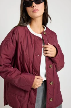 Stories be Told Peak Burgundy Oversized Padded Shell Jacket