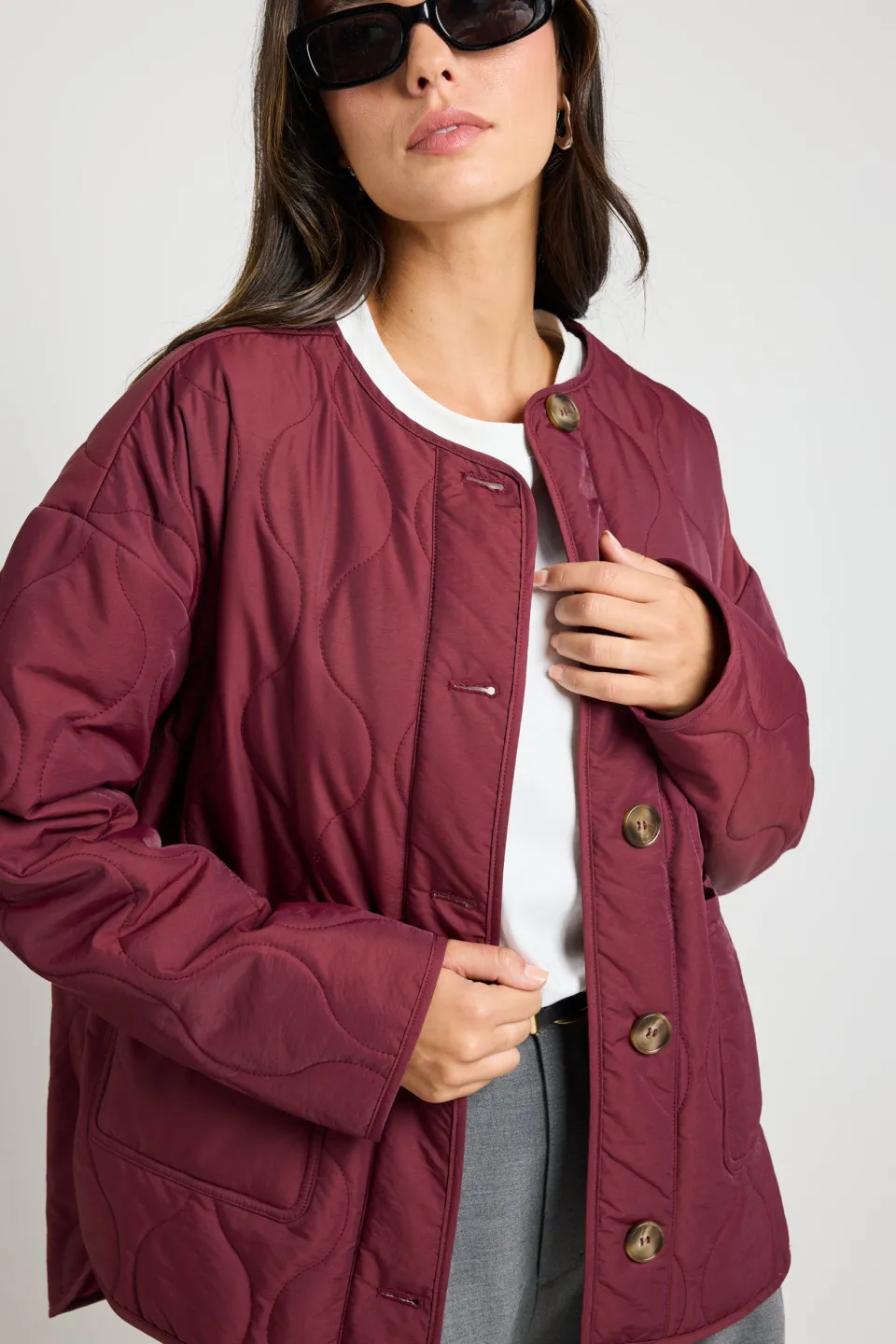 Stories be Told Peak Burgundy Oversized Padded Shell Jacket