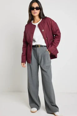 Stories be Told Peak Burgundy Oversized Padded Shell Jacket