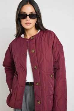 Stories be Told Peak Burgundy Oversized Padded Shell Jacket
