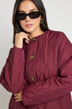 Stories be Told Peak Burgundy Oversized Padded Shell Jacket