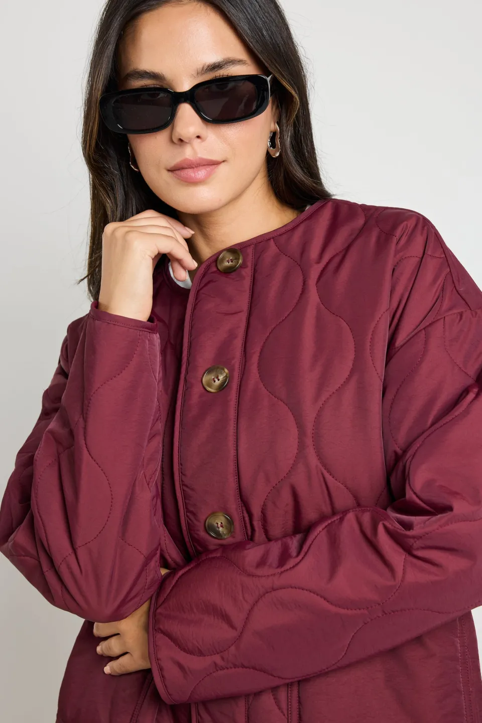Stories be Told Peak Burgundy Oversized Padded Shell Jacket