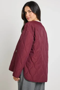 Stories be Told Peak Burgundy Oversized Padded Shell Jacket