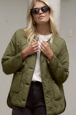 Stories be Told Peak Khaki Oversized Padded Shell Jacket