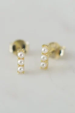 Sophie Pearl Bar Stud Earrings Gold
