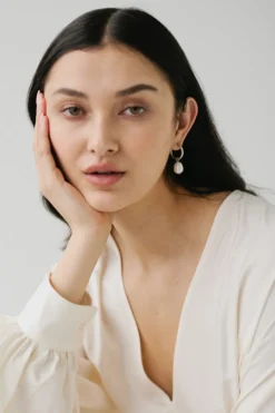 Sophie Pearl Silver Hoop Huggies