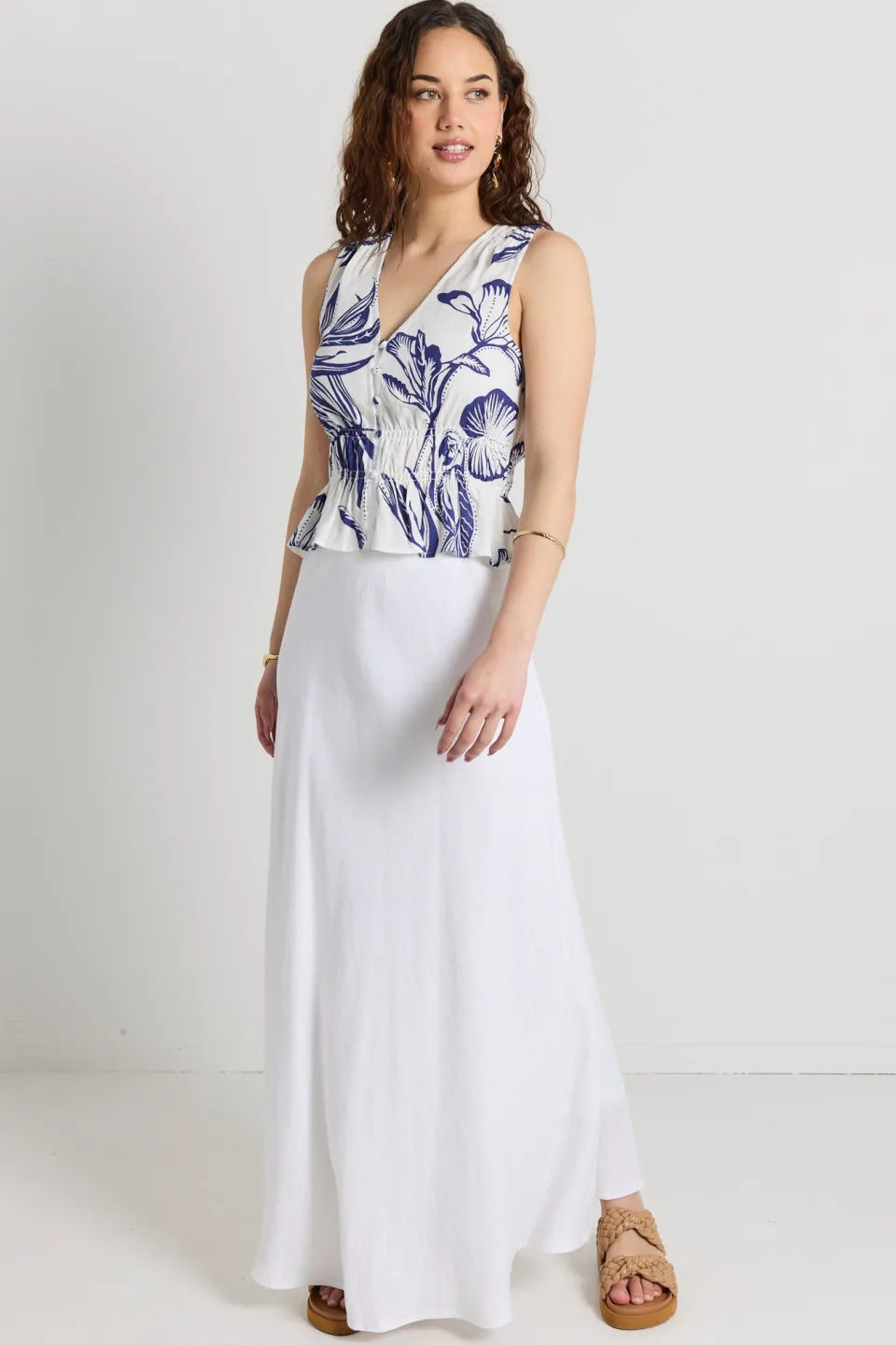 Stories be Told Pegasus Navy Silhouette Button Front Sleeveless Top